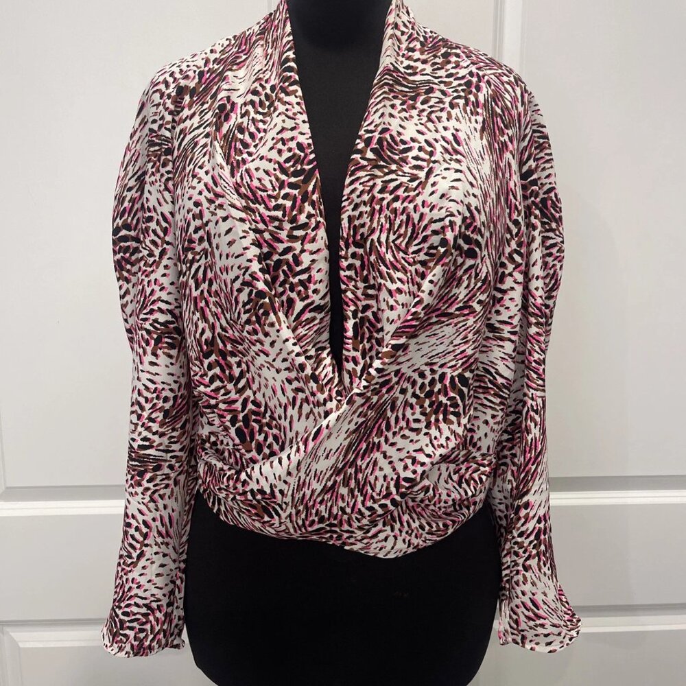 Express Leopard Print Faux Wrap Top Multi Color - image 3